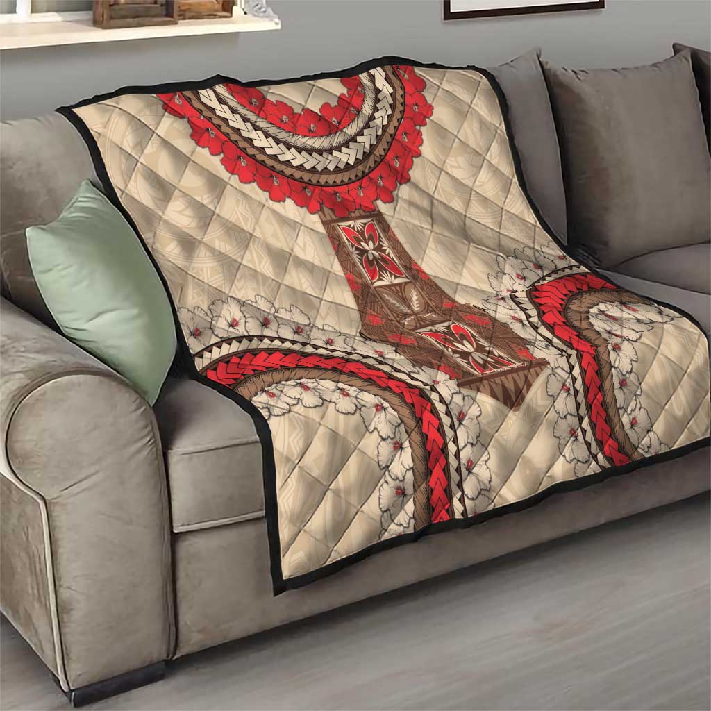 Samoa Language Week Quilt Samoan Motif With Red Hibiscus LT05 - Polynesian Pride