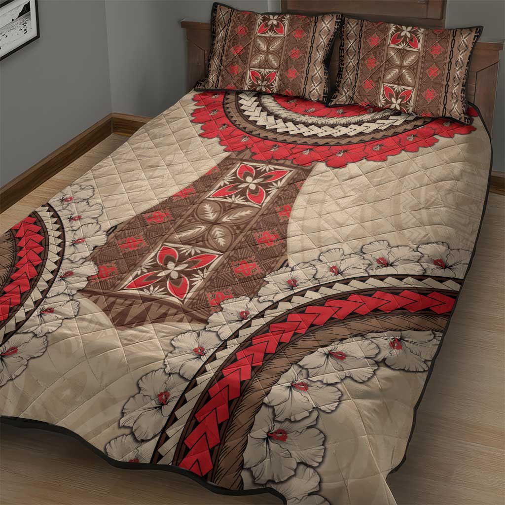 Samoa Language Week Quilt Bed Set Samoan Motif With Red Hibiscus LT05 - Polynesian Pride