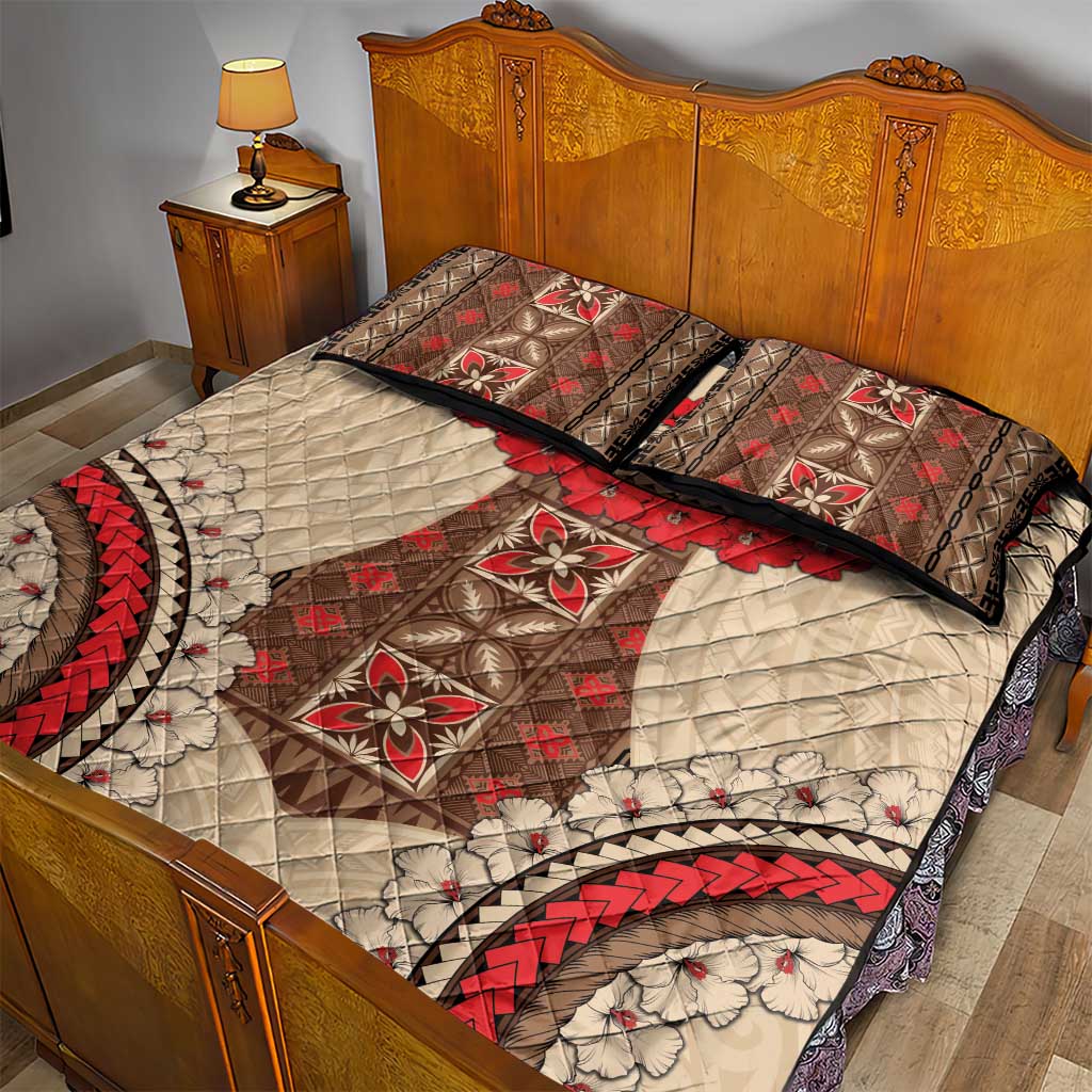 Samoa Language Week Quilt Bed Set Samoan Motif With Red Hibiscus LT05 - Polynesian Pride