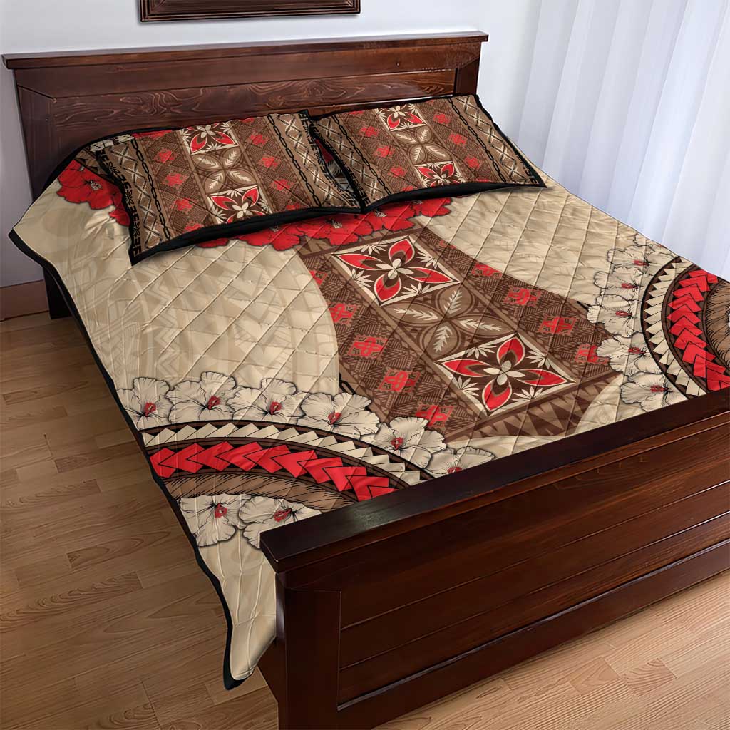 Samoa Language Week Quilt Bed Set Samoan Motif With Red Hibiscus LT05 - Polynesian Pride