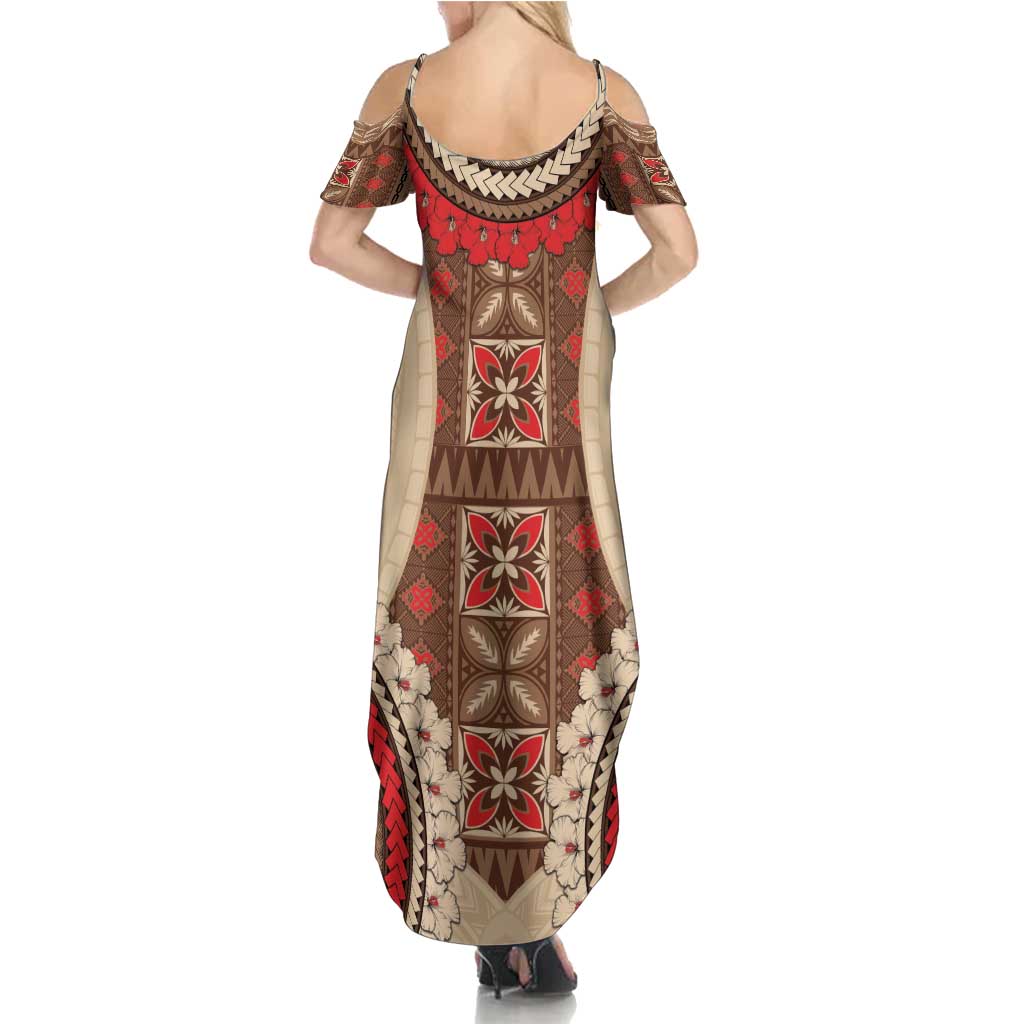 Samoa Language Week Summer Maxi Dress Samoan Motif With Red Hibiscus LT05 - Polynesian Pride