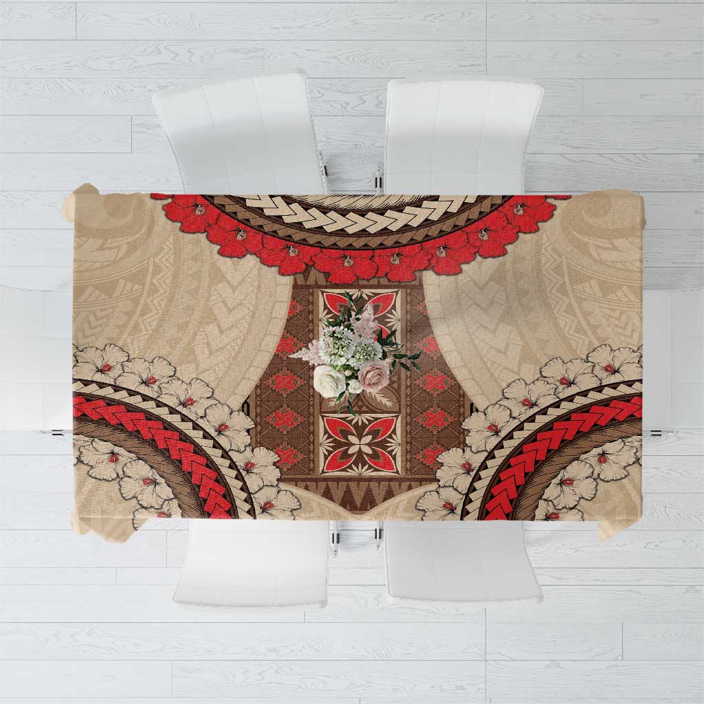 Samoa Language Week Tablecloth Samoan Motif With Red Hibiscus LT05 Beige - Polynesian Pride