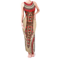 Samoa Language Week Tank Maxi Dress Samoan Motif With Red Hibiscus LT05 Women Beige - Polynesian Pride