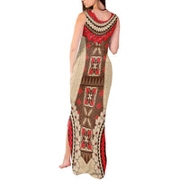 Samoa Language Week Tank Maxi Dress Samoan Motif With Red Hibiscus LT05 - Polynesian Pride