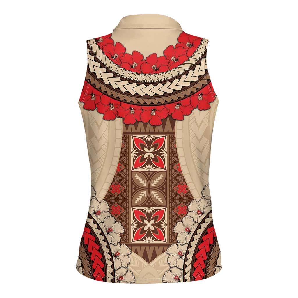 Samoa Language Week Women Sleeveless Polo Shirt Samoan Motif With Red Hibiscus LT05 - Polynesian Pride
