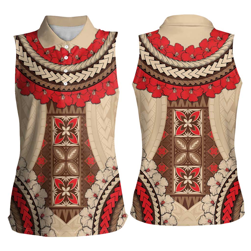 Samoa Language Week Women Sleeveless Polo Shirt Samoan Motif With Red Hibiscus LT05 - Polynesian Pride