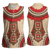 Samoa Language Week Women Sleeveless Polo Shirt Samoan Motif With Red Hibiscus LT05 - Polynesian Pride