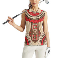 Samoa Language Week Women Sleeveless Polo Shirt Samoan Motif With Red Hibiscus LT05 - Polynesian Pride