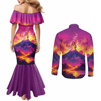Hawaii Kilauea Volcano Couples Matching Mermaid Dress and Long Sleeve Button Shirt There Is Pele Goddess Of The Volcano - Polynesian Pride