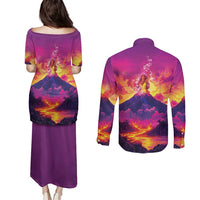 Hawaii Kilauea Volcano Couples Matching Puletasi and Long Sleeve Button Shirt There Is Pele Goddess Of The Volcano - Polynesian Pride
