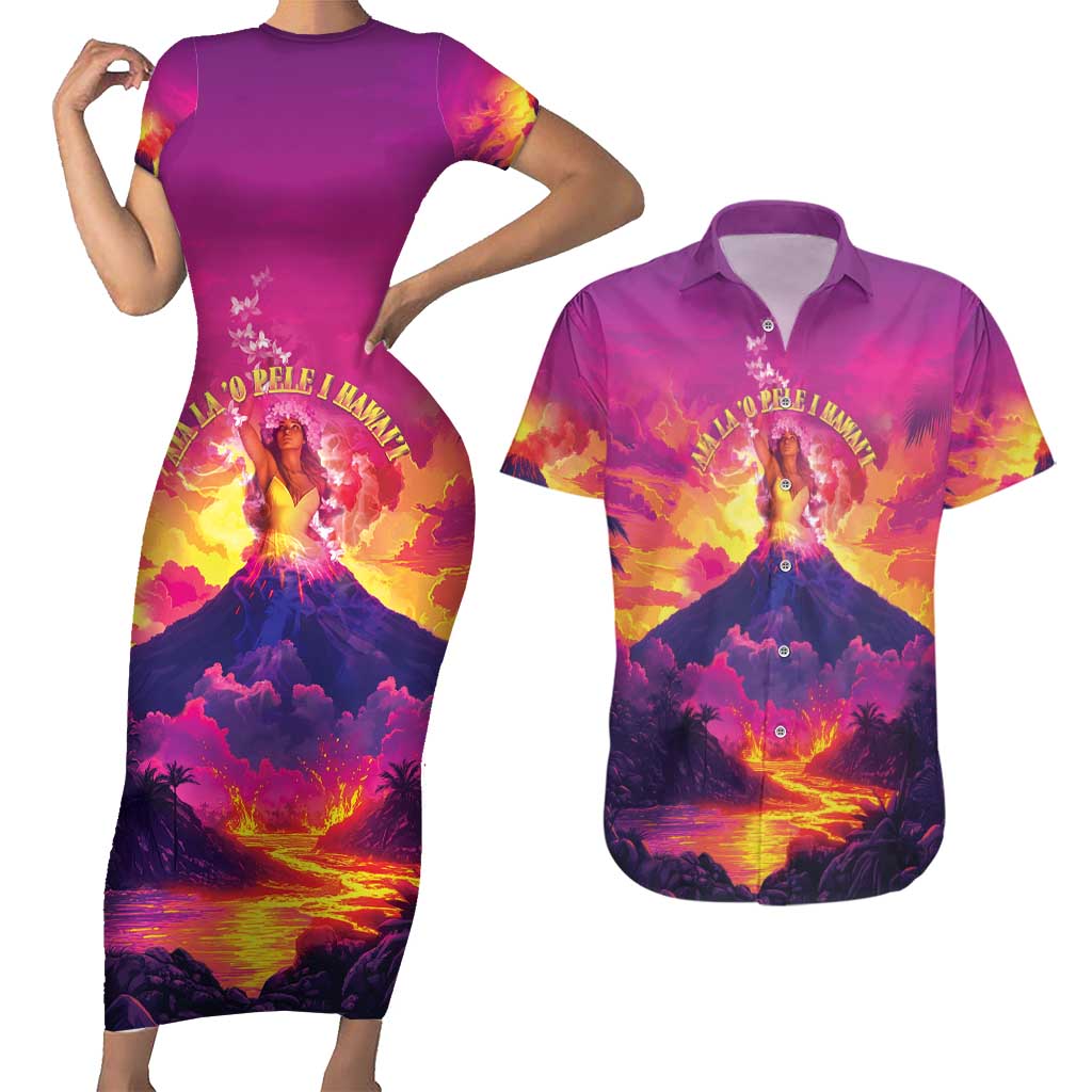 Hawaii Kilauea Volcano Couples Matching Short Sleeve Bodycon Dress and Hawaiian Shirt There Is Pele Goddess Of The Volcano - Polynesian Pride