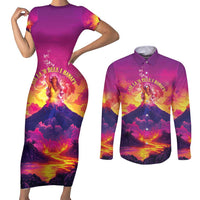 Hawaii Kilauea Volcano Couples Matching Short Sleeve Bodycon Dress and Long Sleeve Button Shirt There Is Pele Goddess Of The Volcano - Polynesian Pride