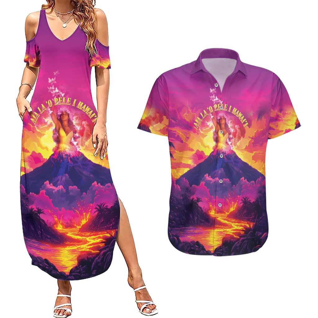 Hawaii Kilauea Volcano Couples Matching Summer Maxi Dress and Hawaiian Shirt There Is Pele Goddess Of The Volcano - Polynesian Pride