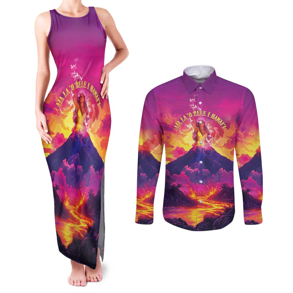 Hawaii Kilauea Volcano Couples Matching Tank Maxi Dress and Long Sleeve Button Shirt There Is Pele Goddess Of The Volcano - Polynesian Pride