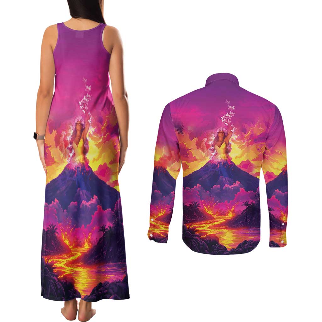 Hawaii Kilauea Volcano Couples Matching Tank Maxi Dress and Long Sleeve Button Shirt There Is Pele Goddess Of The Volcano - Polynesian Pride