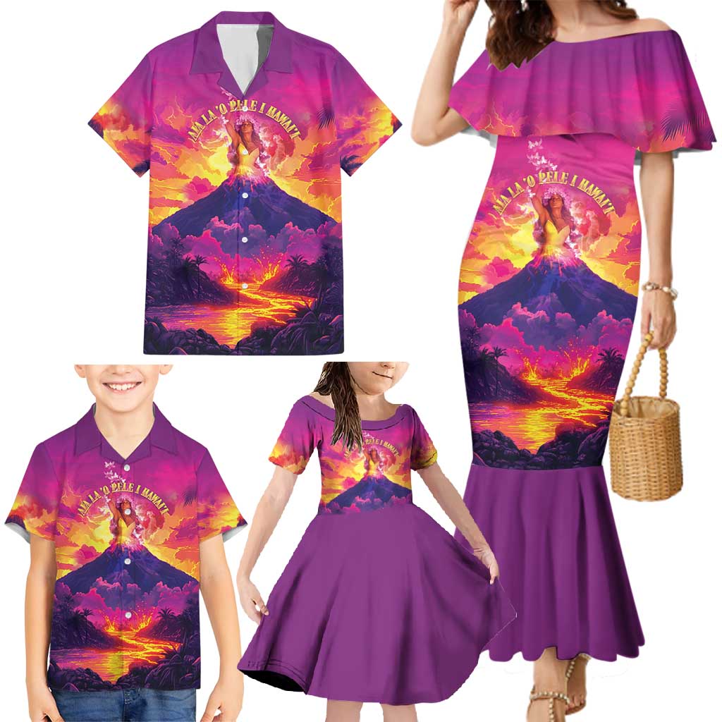 Hawaii Kilauea Volcano Family Matching Mermaid Dress and Hawaiian Shirt There Is Pele Goddess Of The Volcano - Polynesian Pride