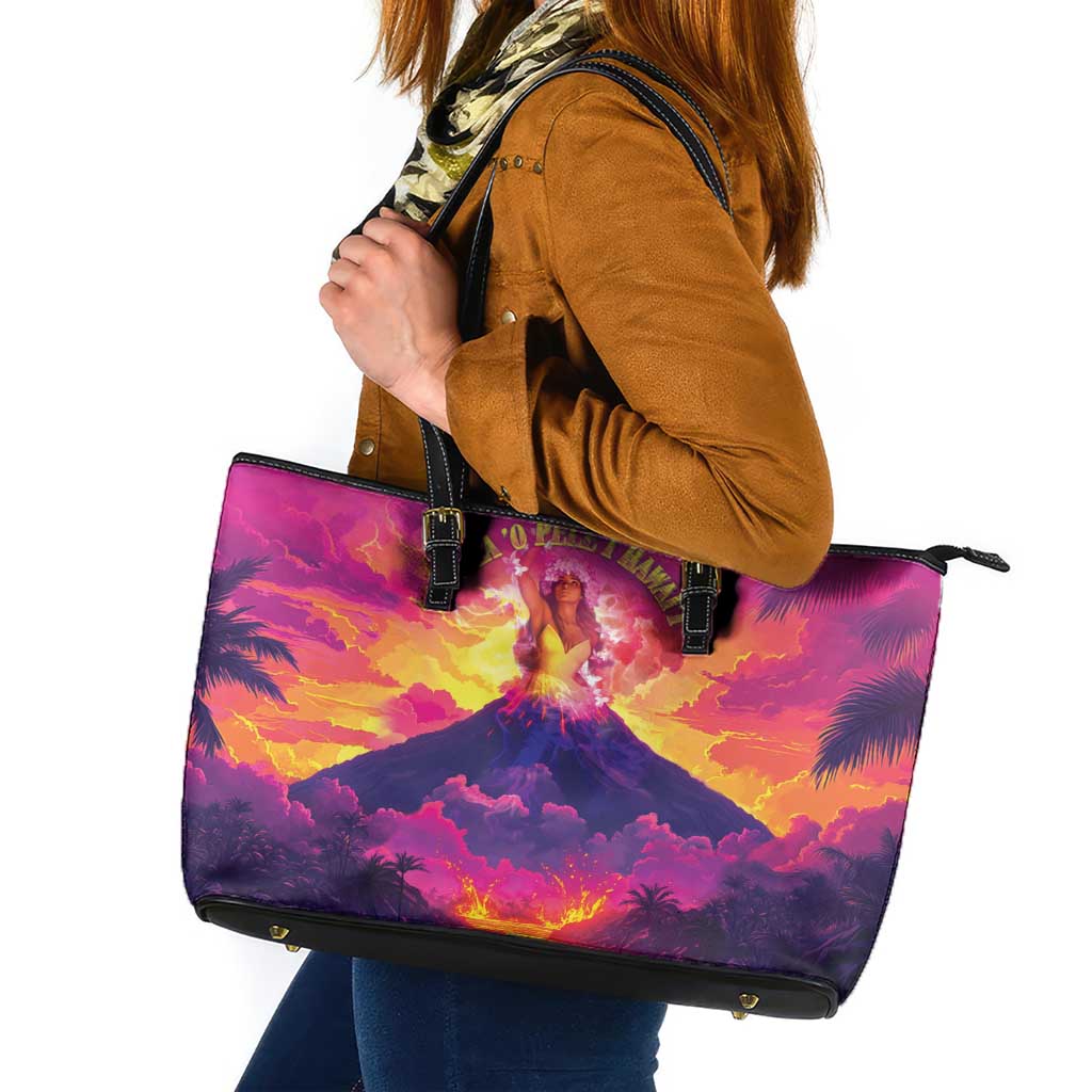 Hawaii Kilauea Volcano Leather Tote Bag There Is Pele Goddess Of The Volcano LT05 Purple - Polynesian Pride