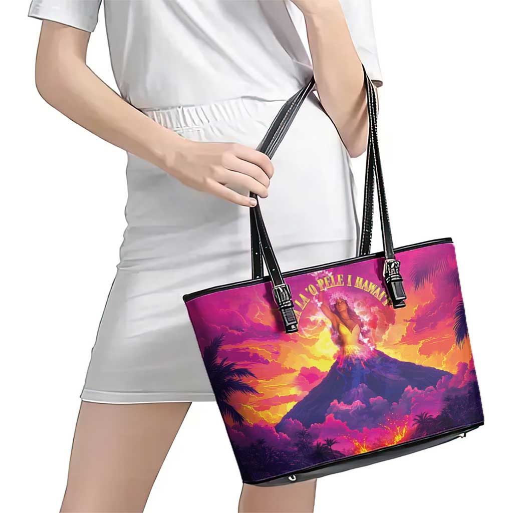 Hawaii Kilauea Volcano Leather Tote Bag There Is Pele Goddess Of The Volcano - Polynesian Pride