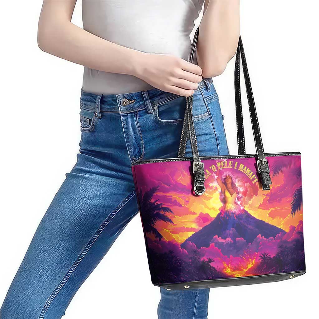 Hawaii Kilauea Volcano Leather Tote Bag There Is Pele Goddess Of The Volcano - Polynesian Pride