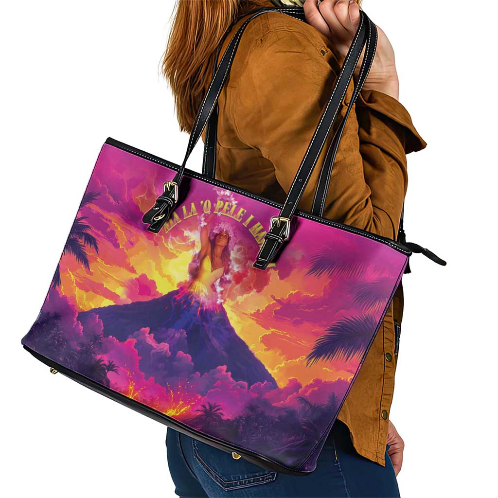 Hawaii Kilauea Volcano Leather Tote Bag There Is Pele Goddess Of The Volcano - Polynesian Pride