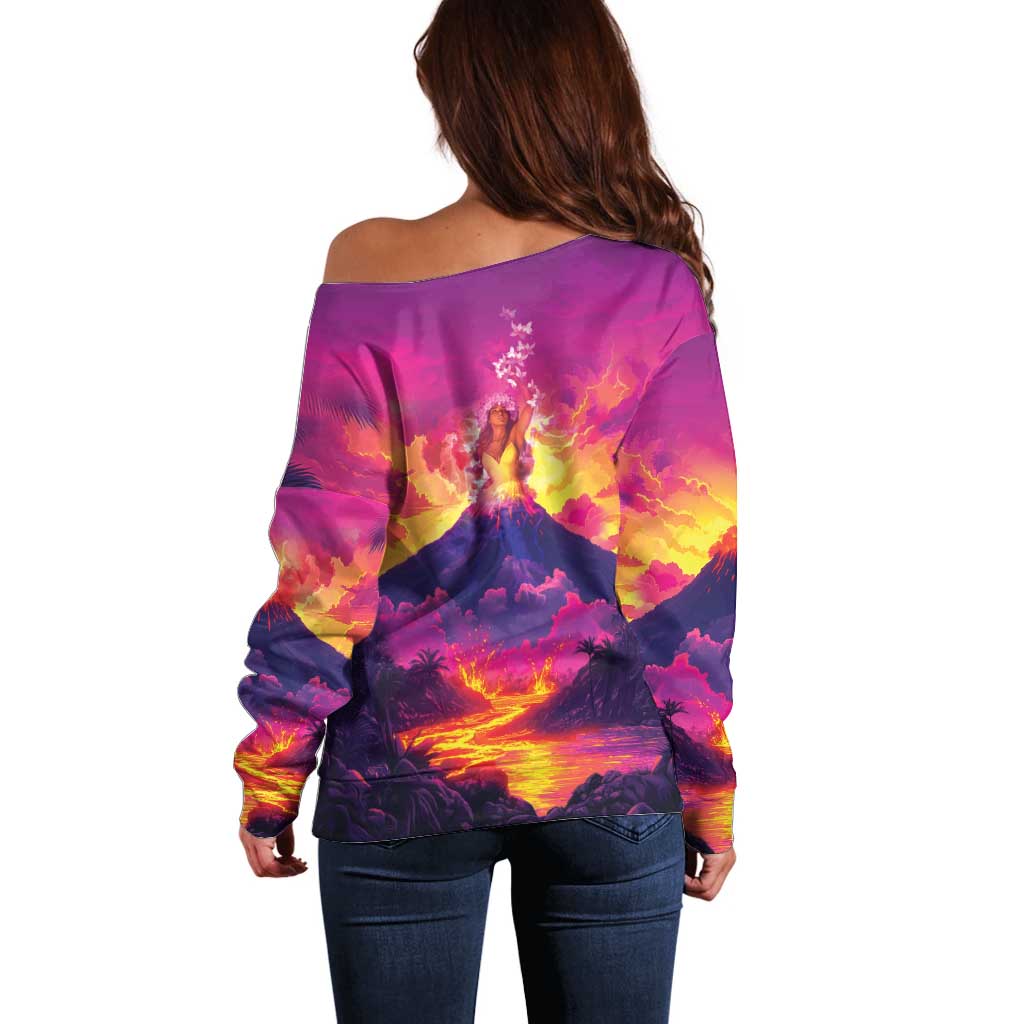 Hawaii Kilauea Volcano Off Shoulder Sweater There Is Pele Goddess Of The Volcano - Polynesian Pride