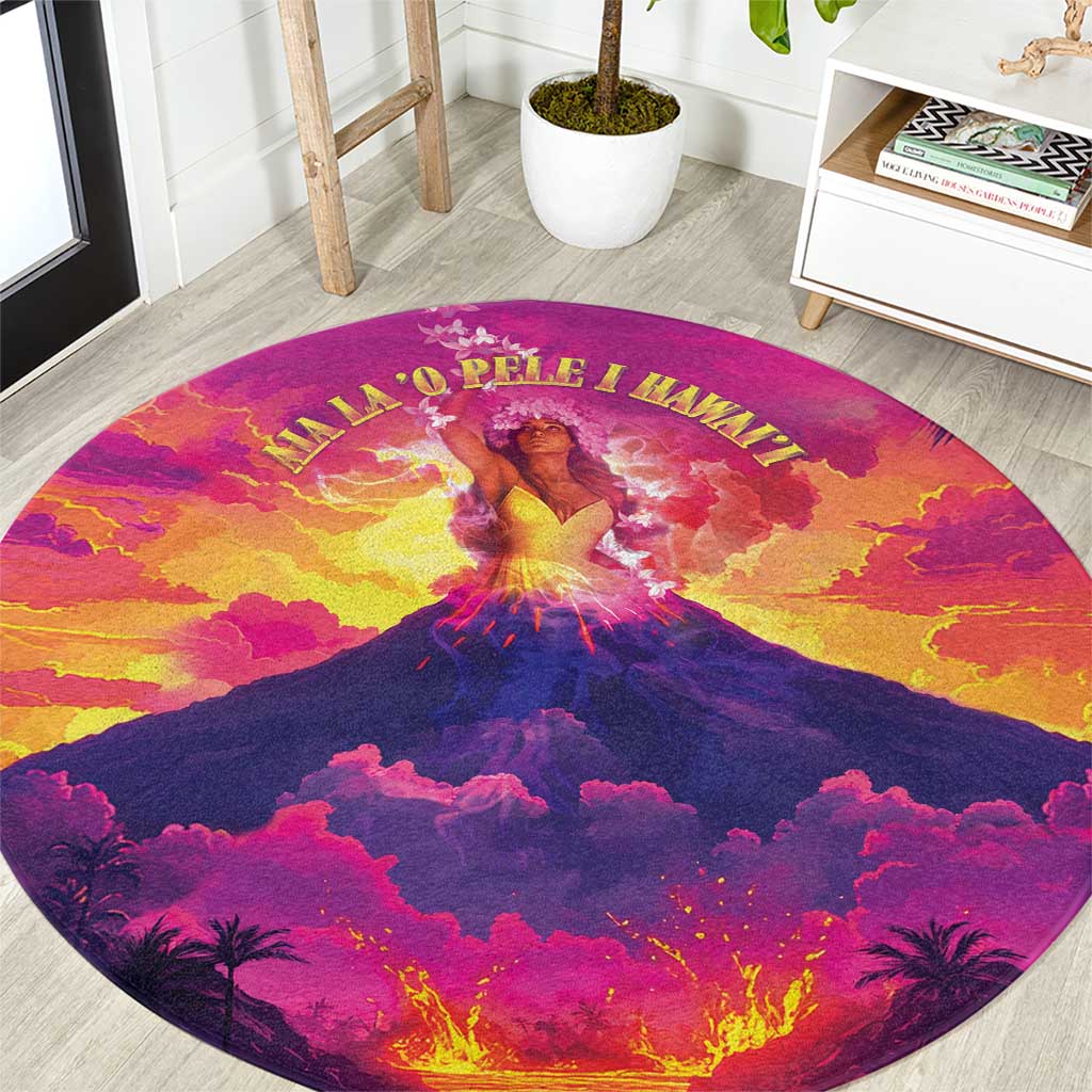 Hawaii Kilauea Volcano Round Carpet There Is Pele Goddess Of The Volcano LT05 Purple - Polynesian Pride