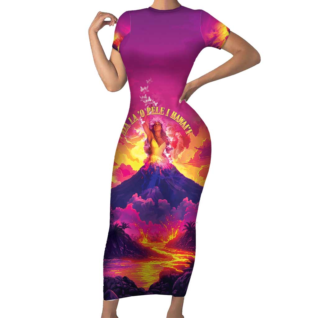 Hawaii Kilauea Volcano Short Sleeve Bodycon Dress There Is Pele Goddess Of The Volcano - Polynesian Pride