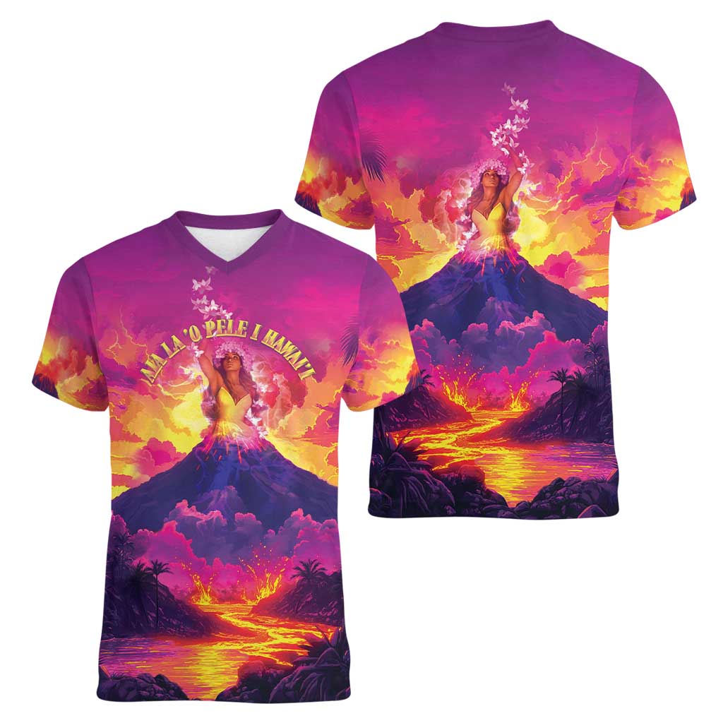 Hawaii Kilauea Volcano Women V-Neck T-Shirt There Is Pele Goddess Of The Volcano - Polynesian Pride