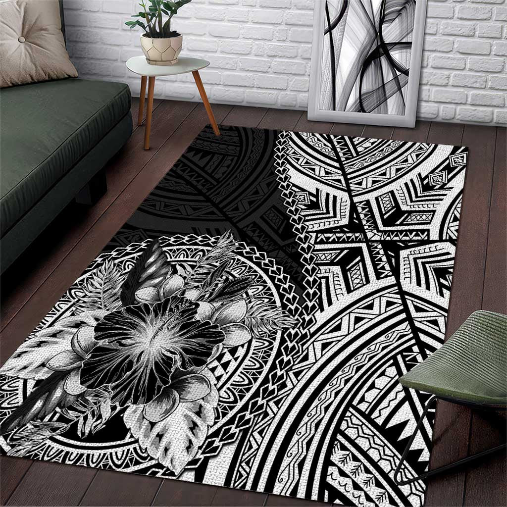 Hibiscus With Black Austronesian Tattoo Pattern Area Rug - Polynesian Pride