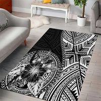 Hibiscus With Black Austronesian Tattoo Pattern Area Rug - Polynesian Pride