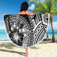 Hibiscus With Black Austronesian Tattoo Pattern Beach Blanket - Polynesian Pride