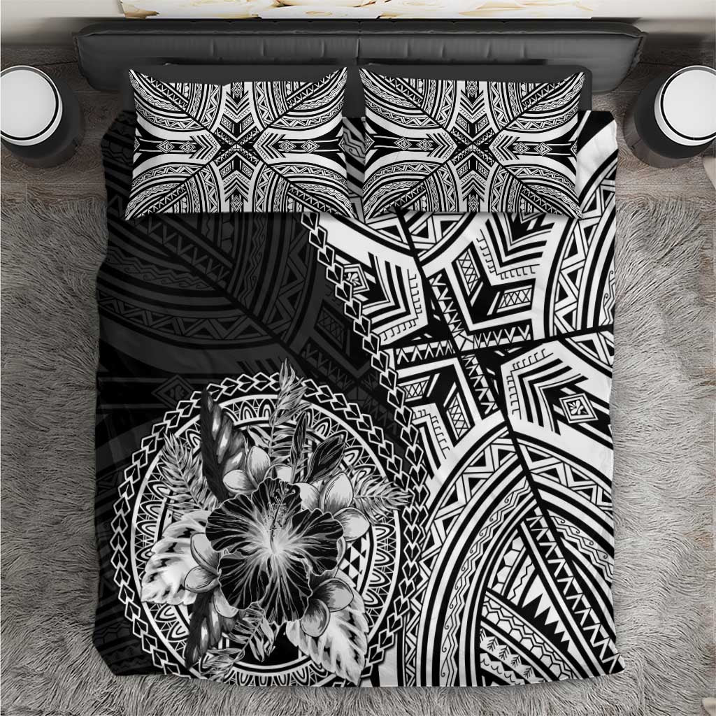 Hibiscus With Black Austronesian Tattoo Pattern Bedding Set LT05 Black - Polynesian Pride