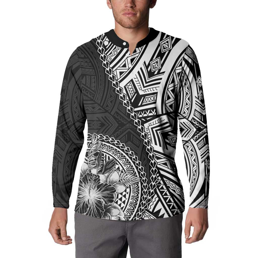 Hibiscus With Black Austronesian Tattoo Pattern Button Sweatshirt - Polynesian Pride