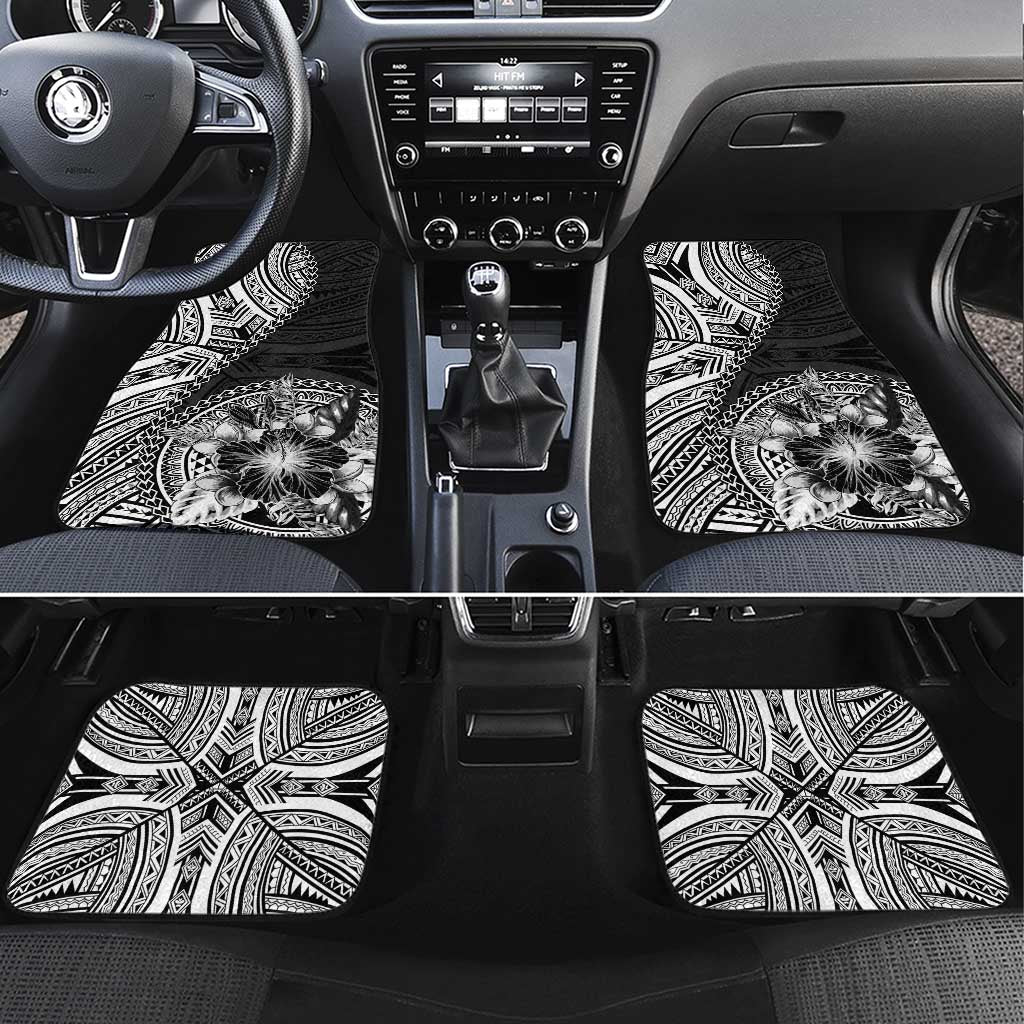 Hibiscus With Black Austronesian Tattoo Pattern Car Mats - Polynesian Pride
