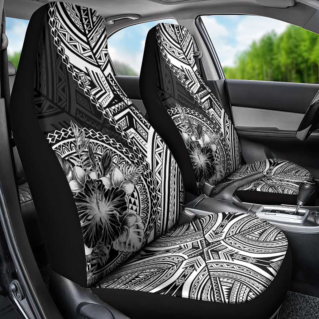 Hibiscus With Black Austronesian Tattoo Pattern Car Seat Cover - Polynesian Pride
