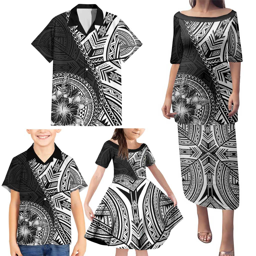 Hibiscus With Black Austronesian Tattoo Pattern Family Matching Puletasi and Hawaiian Shirt - Polynesian Pride