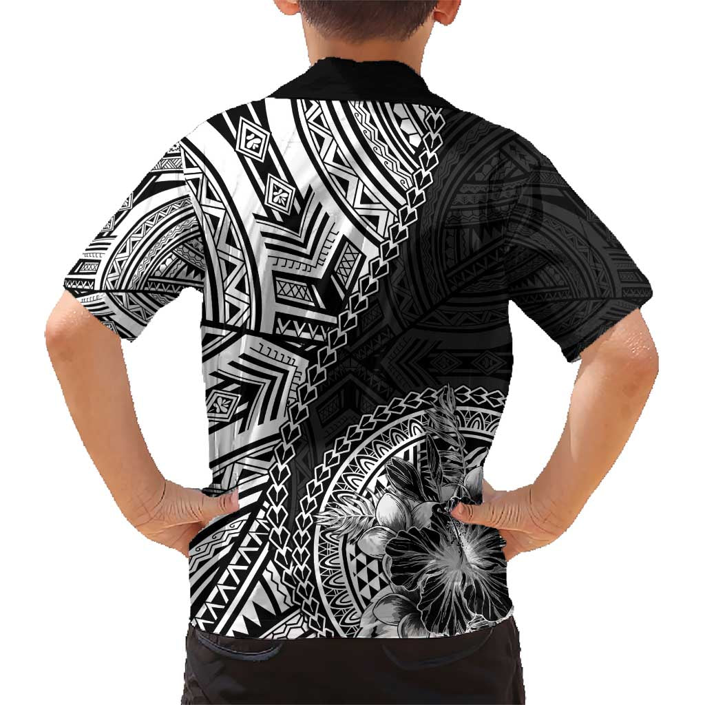 Hibiscus With Black Austronesian Tattoo Pattern Family Matching Short Sleeve Bodycon Dress and Hawaiian Shirt - Polynesian Pride
