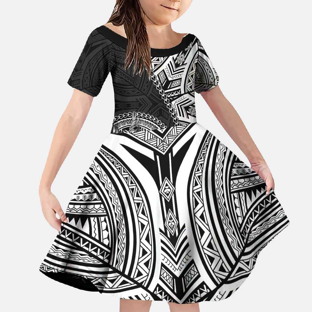 Hibiscus With Black Austronesian Tattoo Pattern Family Matching Short Sleeve Bodycon Dress and Hawaiian Shirt - Polynesian Pride