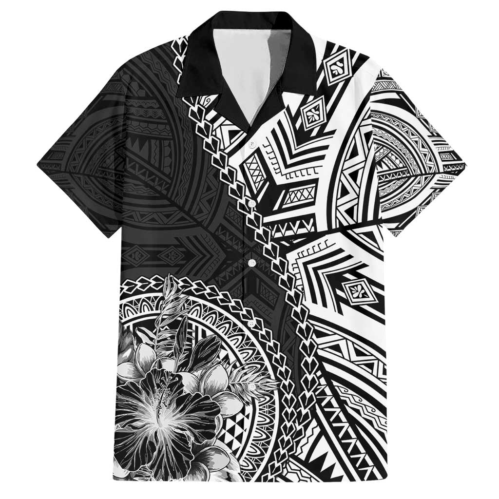 Hibiscus With Black Austronesian Tattoo Pattern Family Matching Short Sleeve Bodycon Dress and Hawaiian Shirt - Polynesian Pride