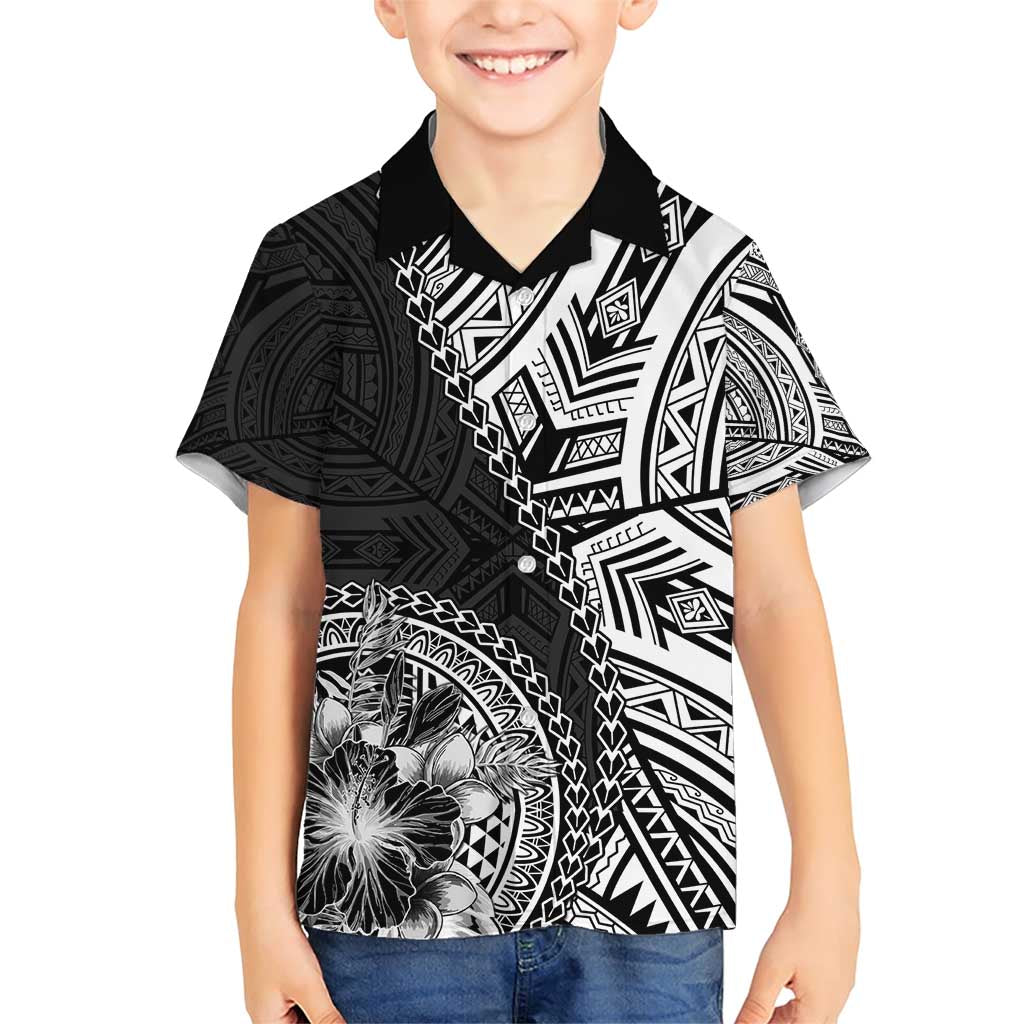 Hibiscus With Black Austronesian Tattoo Pattern Family Matching Short Sleeve Bodycon Dress and Hawaiian Shirt - Polynesian Pride
