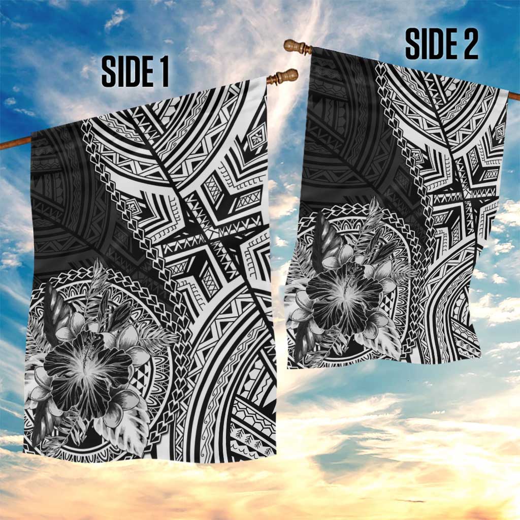 Hibiscus With Black Austronesian Tattoo Pattern Garden Flag - Polynesian Pride