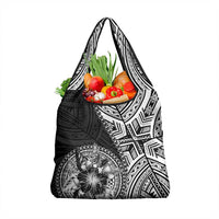 Hibiscus With Black Austronesian Tattoo Pattern Grocery Bag - Polynesian Pride
