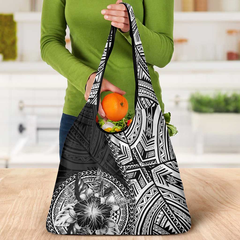 Hibiscus With Black Austronesian Tattoo Pattern Grocery Bag - Polynesian Pride