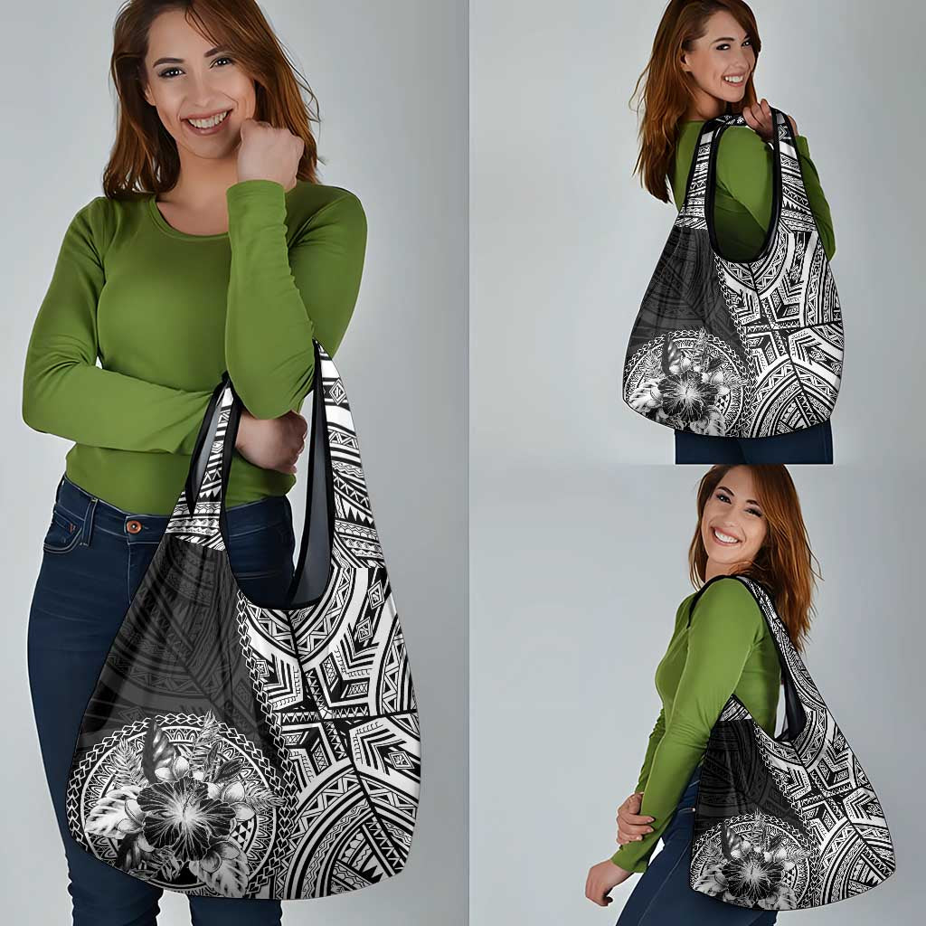 Hibiscus With Black Austronesian Tattoo Pattern Grocery Bag - Polynesian Pride