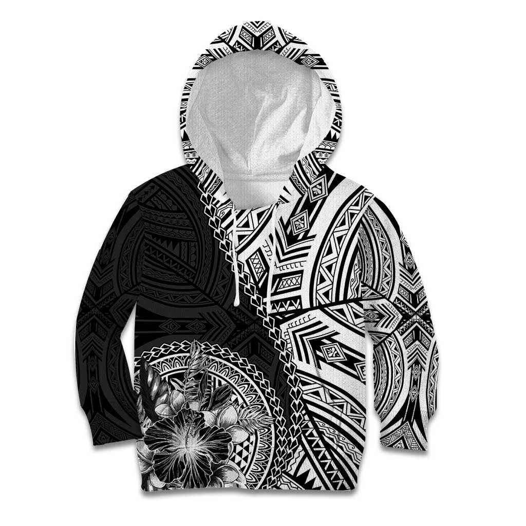 Hibiscus With Black Austronesian Tattoo Pattern Kid Hoodie - Polynesian Pride