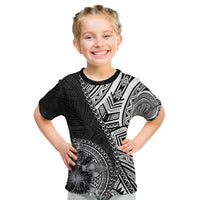 Hibiscus With Black Austronesian Tattoo Pattern Kid T Shirt - Polynesian Pride