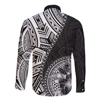 Hibiscus With Black Austronesian Tattoo Pattern Long Sleeve Button Shirt - Polynesian Pride