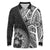 Hibiscus With Black Austronesian Tattoo Pattern Long Sleeve Polo Shirt - Polynesian Pride