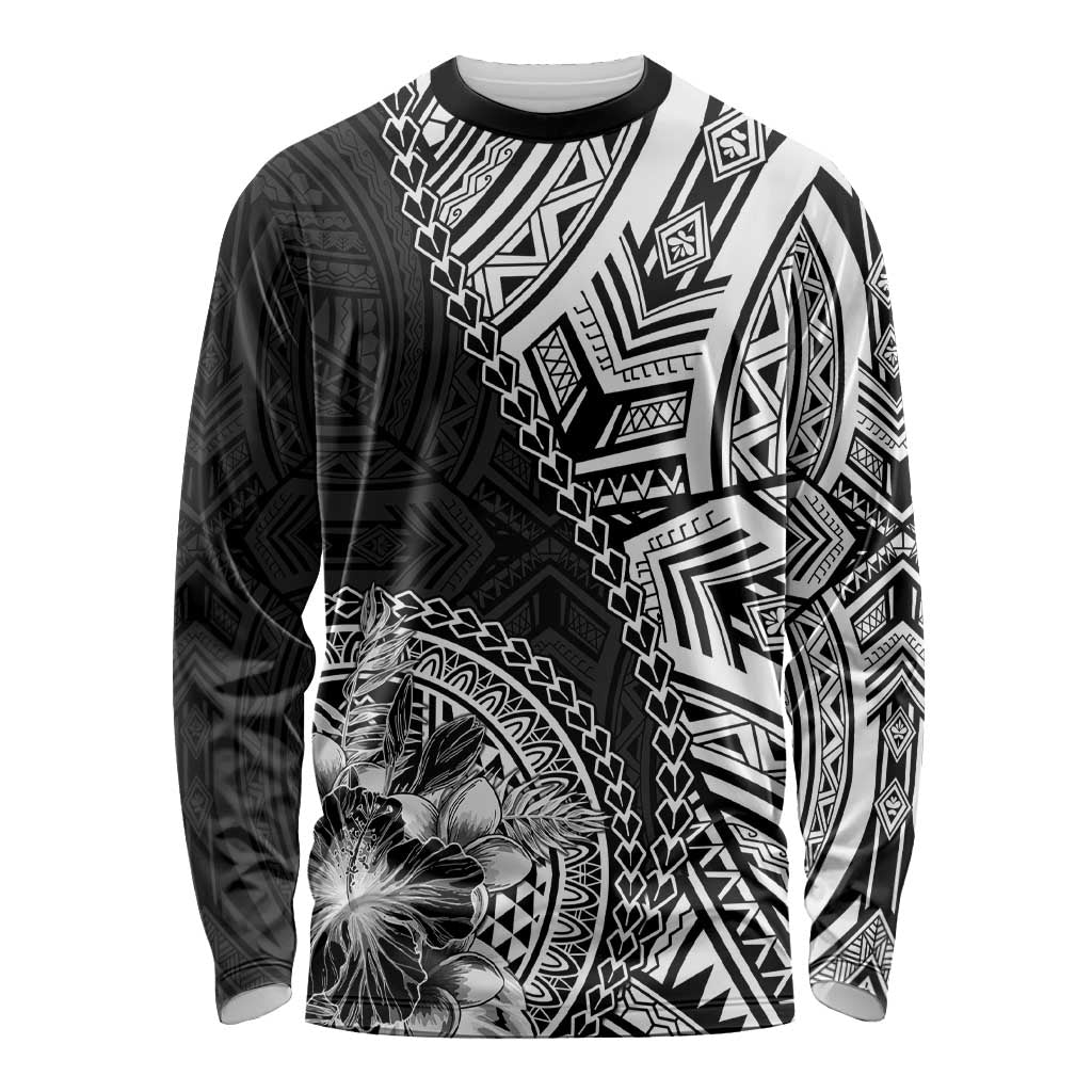 Hibiscus With Black Austronesian Tattoo Pattern Long Sleeve Shirt - Polynesian Pride