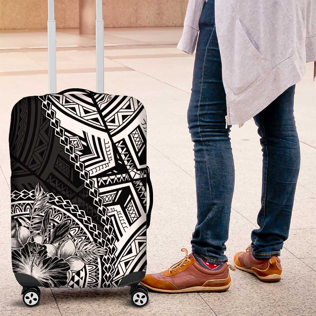 Hibiscus With Black Austronesian Tattoo Pattern Luggage Cover - Polynesian Pride